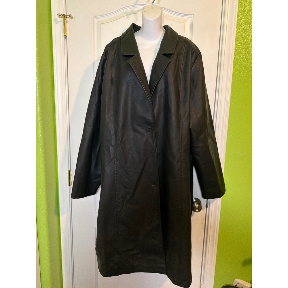 Target Black Faux Leather Trench Coat Longline Button Front Jacket F00254691